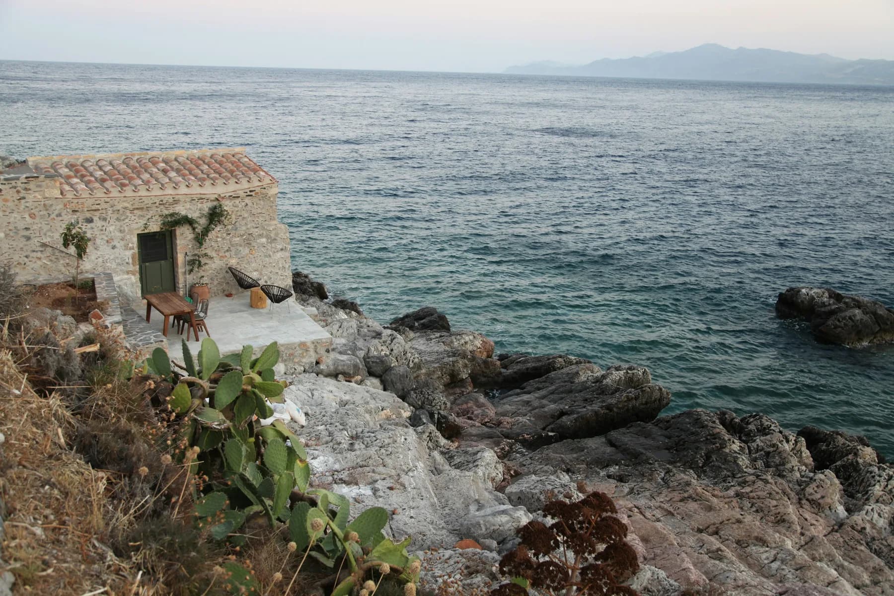 The houses of Monemvasia's lower town facing the sea