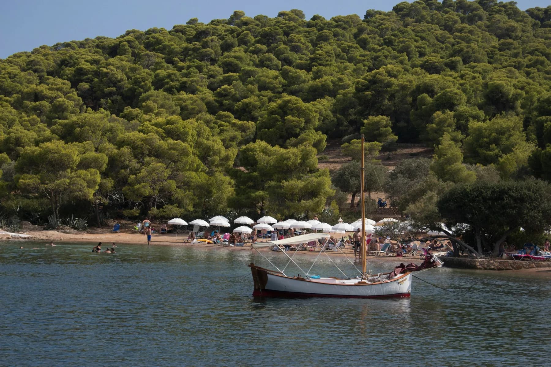 A boat anchored in Zogeria bay on Spetses