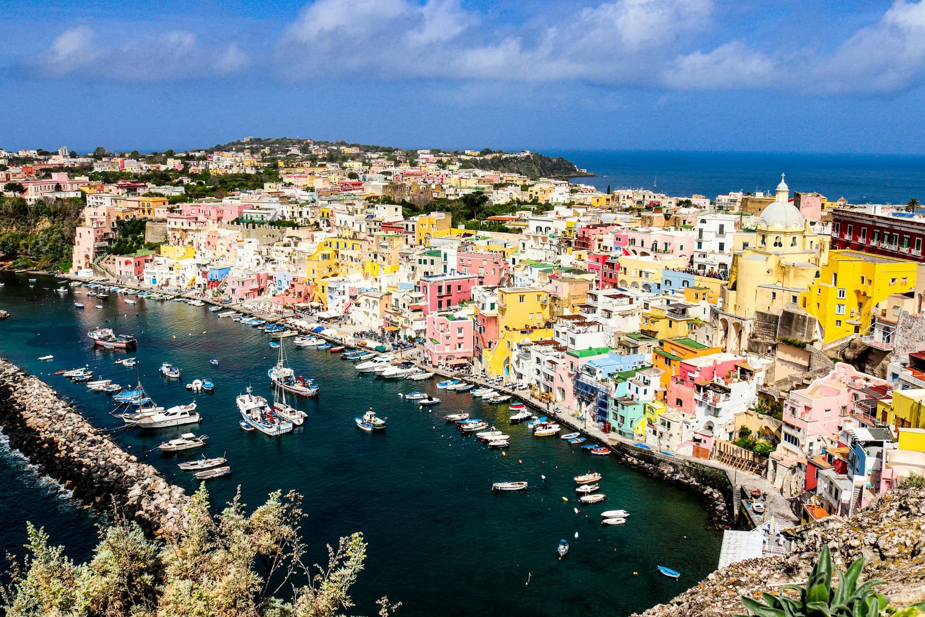 The colourful Corricella harbour on Procida