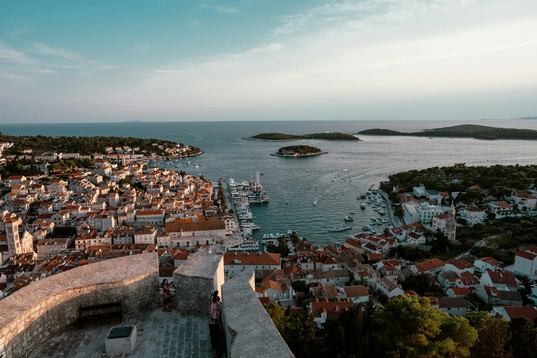 Hvar harbour and the Pakleni islands at dusk