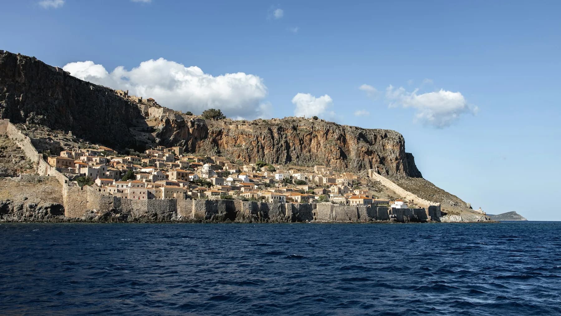 The rock of Monemvasia and its medieval town, at the end of the Laconian coast